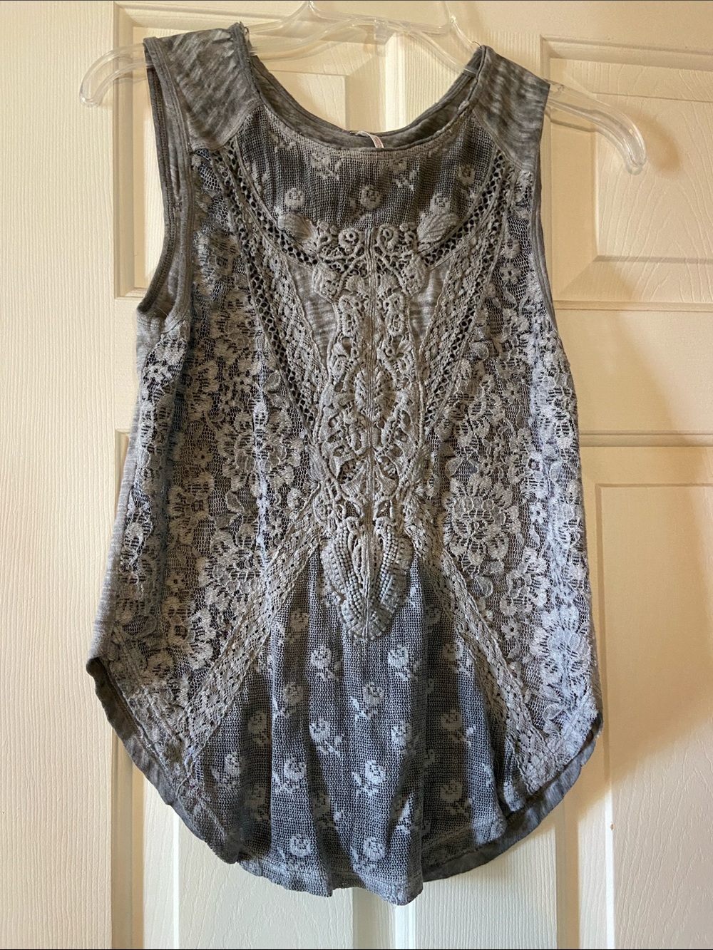 Free People Grey Crochet Lace Tank Top